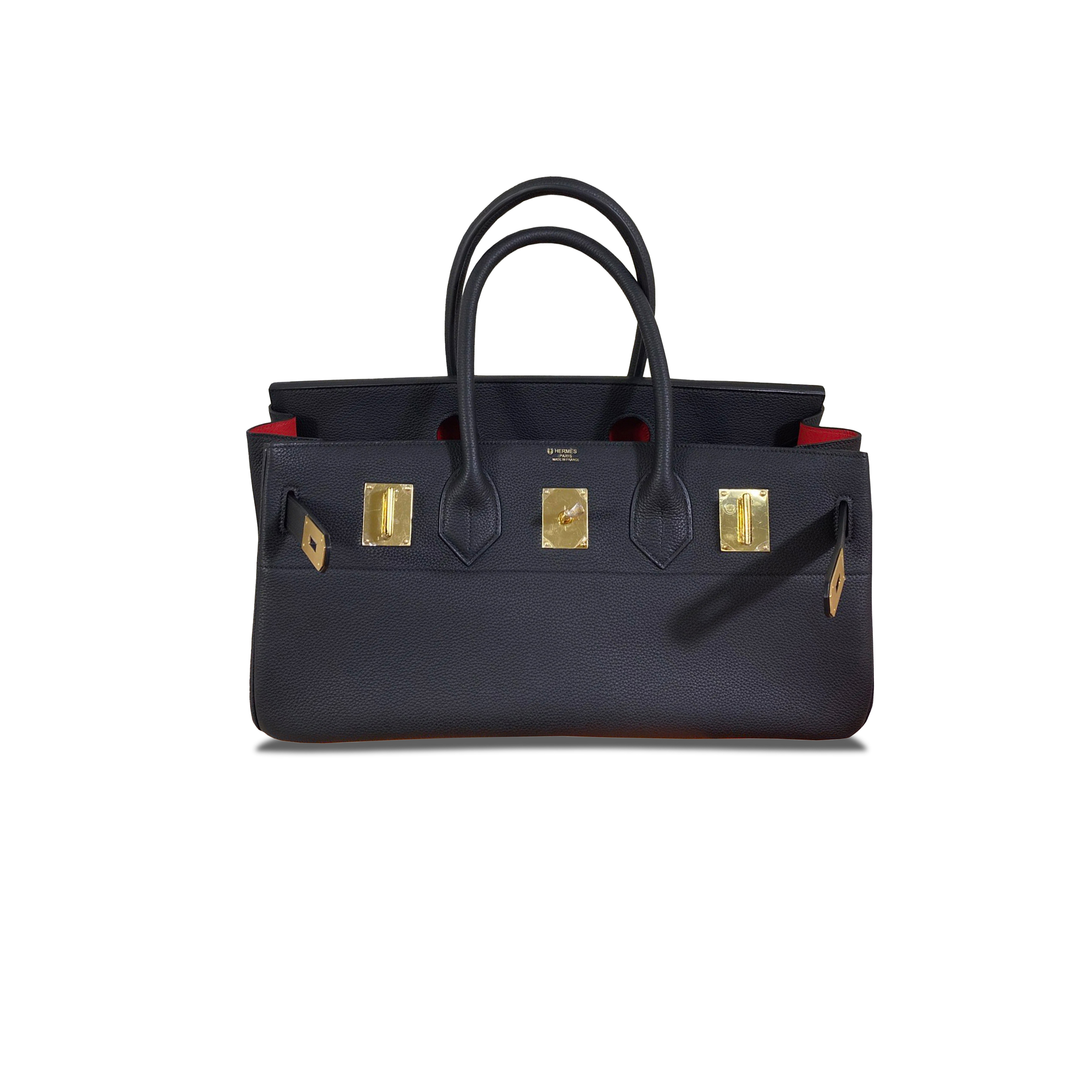 H**mes shoulder birkin 42cm togo black red lining bag 954814 (42*21*16cm)